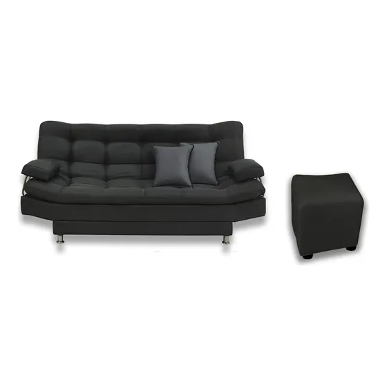 Sofacama Moltochic Negro + Puff + Cojines De Regalo