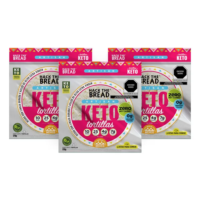 Tortillas Keto Zero Carbs, 22.5 Calorías, Hackthebread 3pack