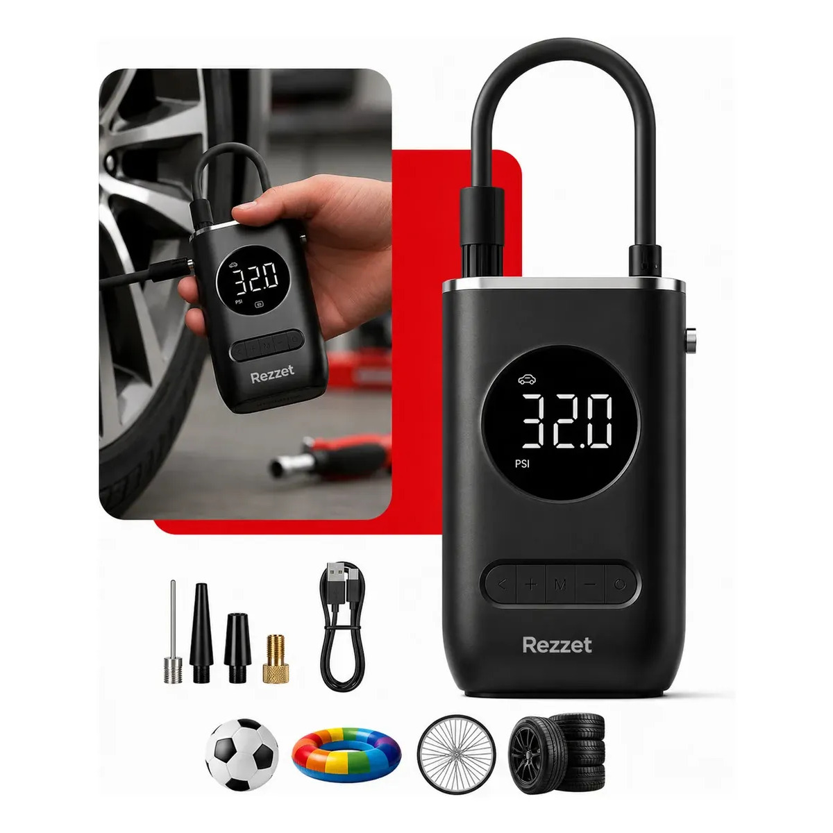 Compressor portatil Rezzet para pneus