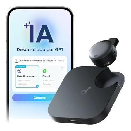 Grabadora De Voz Con Ia Soundcore Work By Anker, Transcripción Y Resumen Automático, Funciones Avanzadas De Ia Para Reuniones, Marcado Por Doble Toque, Certificación Mfi, Privacidad Protegida, Negro