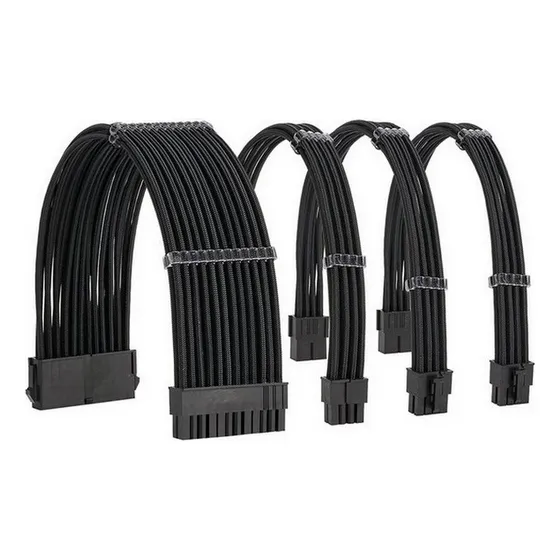 Kit 4 Cabos Sleeved Preto Extensor Fonte Atx Gpu Eps Pci-e Formula Mod 18 AWG