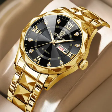 Relógios De Pulso Masculino Quartzo Original Luxo Negócios Dourado Preto