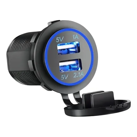 Tomada Carregador Usb Veicular Carro 2 Saídas 1.0a E 2.1a Cor Azul