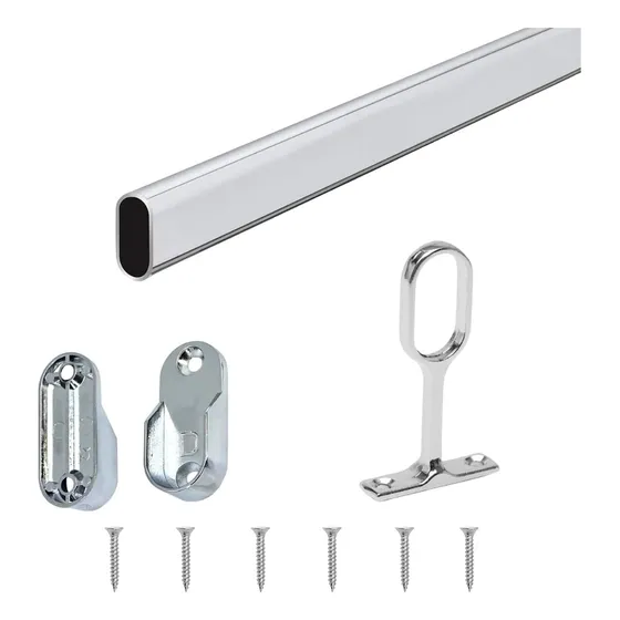 Barrote Oval Cromado Con Soportes Para Perchero 1 Metro