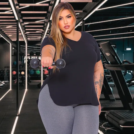Blusa De Academia Feminina Plus Size Cobre Bumbum