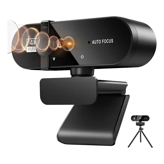 Webcam 4k Microfone Foco Automático 120° Usb Camera Para Pc Preto