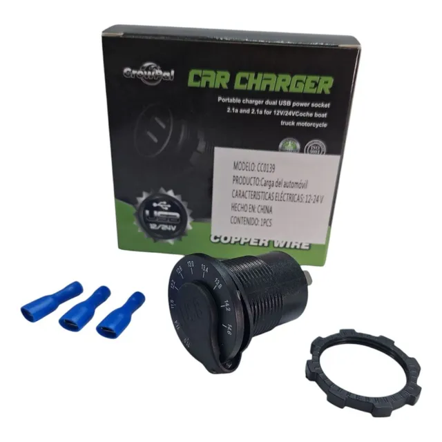 Cargador Usb Dual Voltimetro Digital Carro Moto Camioneta