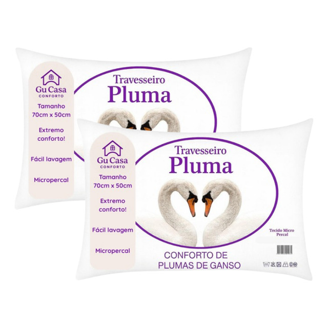 Kit 2 Travesseiros Plumas 70x50cm Tradicional Antiácaros Branco