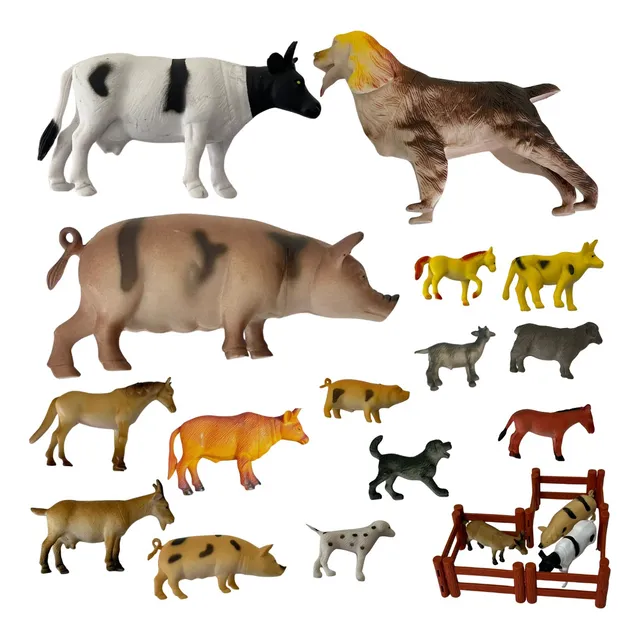 Kit Animais Brinquedo Com Cerca Fazendinha 15 Animais