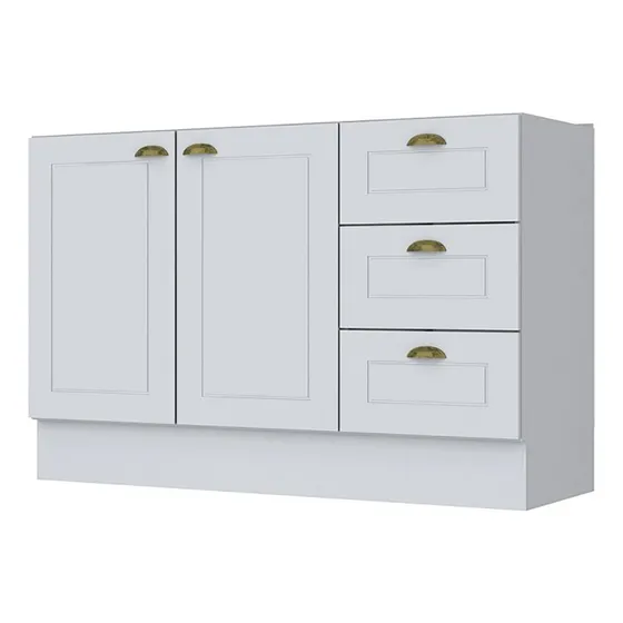 Armario para lavabo, 120 cm, 2 puertas y 3 cajones, 100% MDF, color blanco