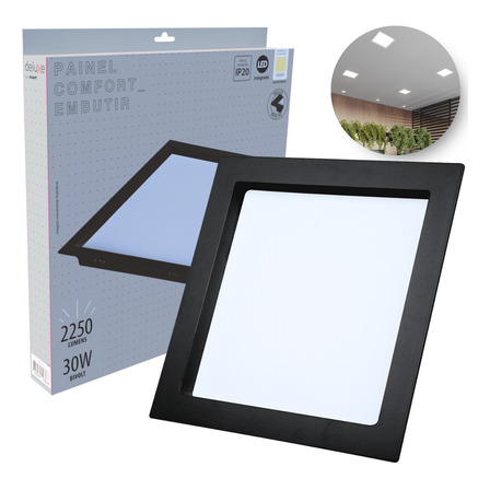 Painel Led Recuado 30w Quadrado 4000k Comfort Branco Neutro 34cm Preto Fosco Cód: 908280874 Deluxe By Avant Painel Led Recuado 30w Quadrado 4000k Comfort Branco Neutro 34cm Preto Fosco Cód: 908280874 Deluxe By Avant