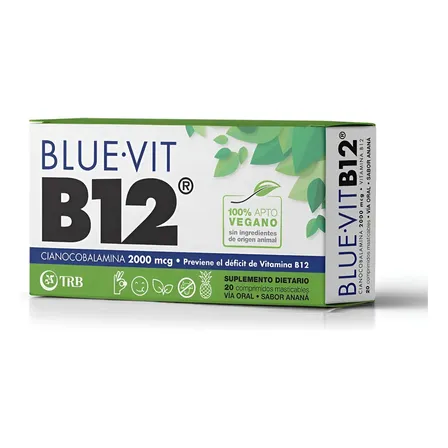 Suplemento en comprimidos masticables TRB Pharma Blue-Vit B12 sabor Ananá de 20 un