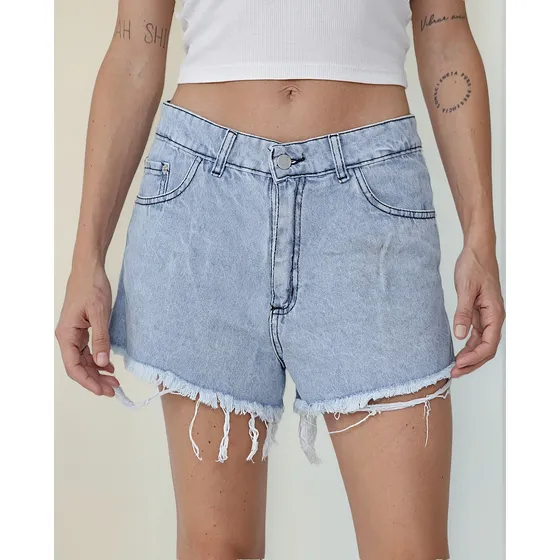 Short Rigido Celeste Nevado Recto Mujer Kinoa Denim