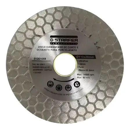 Disco Diamantado Ct Desbaste P/porcelanato 110x22mm Starfer Prateado