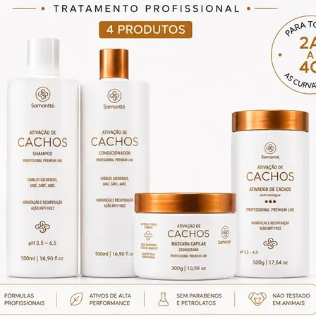 Kit Ativação Cachos Shampoo Cond Mascara E Ativador Samontte