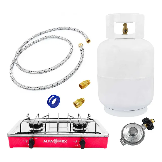 Parrilla De Gas 2 Quem Alfa Mex 304 + Tanque 9 Kg + Acc Color Rojo