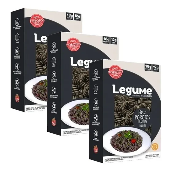 Fideos Veganos Poroto Negro Sin Tacc 284g Fusilli Legume X 3