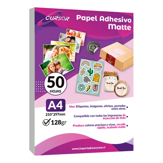 Papel Adhesivo Matte A4/128g /50 Hjs