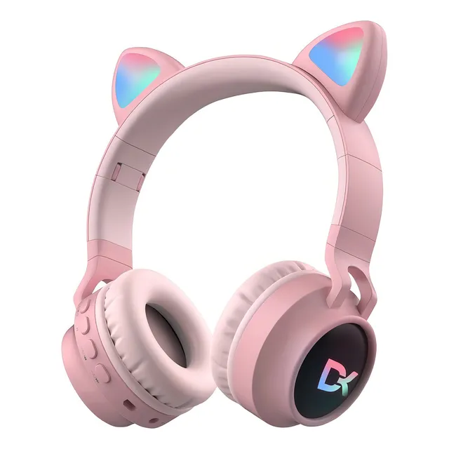Auriculares Inalambricos Dekkin Bluetooth Vincha Orejas Gato Color Rosa