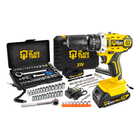 Furadeira Parafusadeira De Impacto 2 Baterias 21v 3/8 Tb-21pkx Com Jogo De Soquetes 40 Peças The Black Tools Furadeira Parafusadeira De Impacto 2 Baterias 21v 3/8 Tb-21pkx Com Jogo De Soquetes 40 Peças The Black Tools