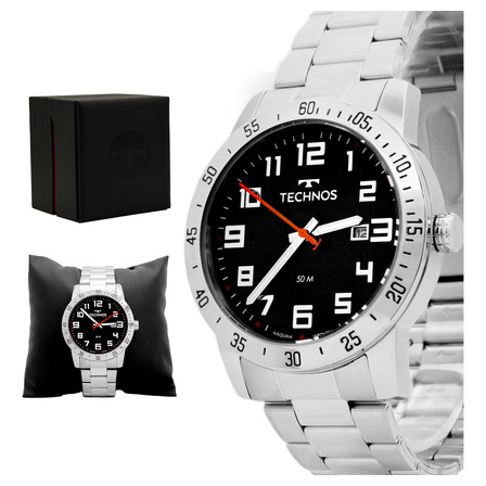 Relógio Technos Masculino Prata Militar Prova Dágua Correia Prateado Bisel Prateado Fundo Preto Relógio Technos Masculino Prata Militar Prova Dágua Correia Prateado Bisel Prateado Fundo Preto