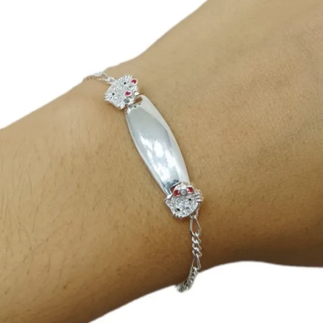 Pulsera Identidad Grabado Gatita Bebé Bautismo Regalo