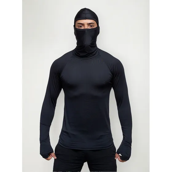 Camisa Segunda Pele Proteção Uv50 Malha Fria Com Capuz Touca