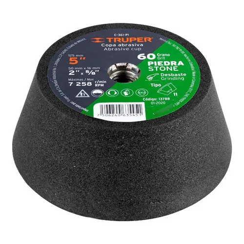 Copa Desbaste Piedra 5'' Grano 60 Esmeril 5/8 Truper 13788