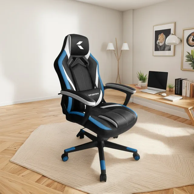 Silla Gamer Ergonomica Ken Brown Mag-10 Color Negro/Azul/Blanco Material del tapizado Cuero sintético