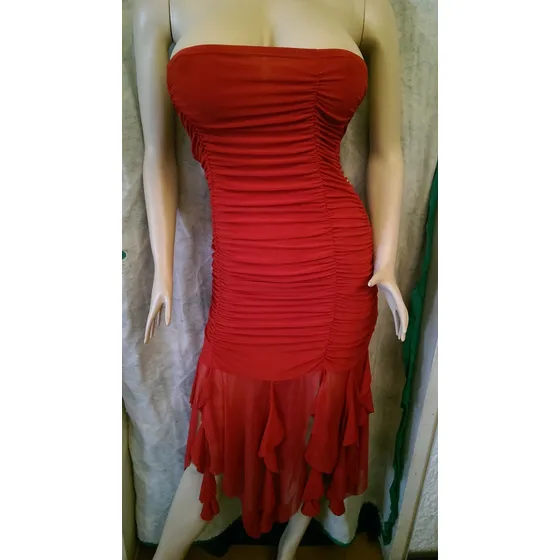 Vestido Rojo De Picos- Talla M- 105 Cm De Largo- Fe Fashion