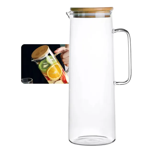 Jarra De Vidro Borossilicato Com Tampa De Bambu 1,5l