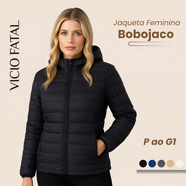 Jaqueta Puffer Feminina Bobojaco Casaco Impermeável Bolso Jaqueta Puffer Feminina Bobojaco Casaco Impermeável Bolso