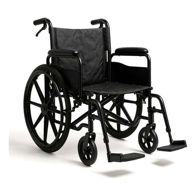 Silla De Ruedas Plegable Con Agarradera Para Traslado Adulto con Reposapies Ajustable Color Negro