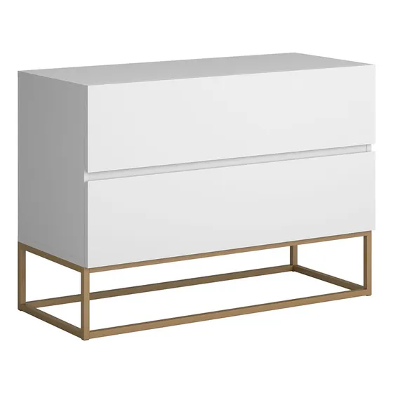 Kit 2 Mesa De Cabeceira Grande 60cm Moderna Retro Mudo Acabamento Fosco Cor Branco/dourado