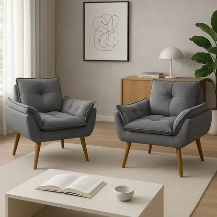 Kit 2 Poltrona Decorativa Opala Suede Para Sala Arapongas
