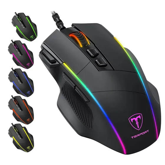 TERPORT 1KHz Mouse Gamer Rgb Con Botón De Disparo S608, 8 Botones Programables, 8000dpi Con 5 Niveles Adjustables, Diseño Ergonómico Con Soporte Para Dedos, Raton Gamer de Juegos
