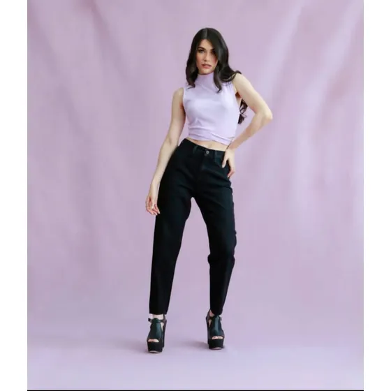 Mom Jeans Main Denim Color Negro Envejecido Mujer
