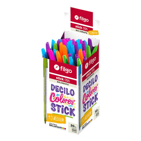 Bolígrafo Lapicera Filgo Stick 026 X 50 Colores Surtidos Trazo 1.0mm