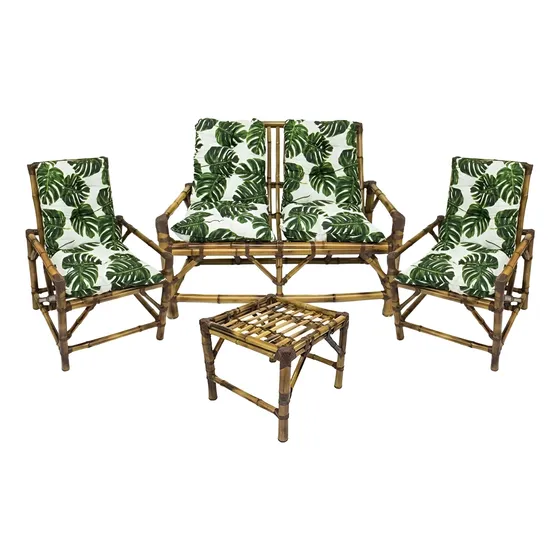 Conjunto Sofá Poltronas E Mesa De Bambu Direto Da Fabrica 