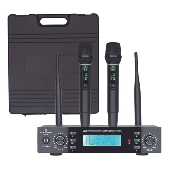 Microfono Gc Ur100x Inalambrico Uhf 2 Canales Mano Dinamico Color Negro