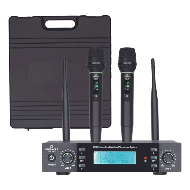 Microfono Gc Ur100x Inalambrico Uhf 2 Canales Mano Dinamico Color Negro