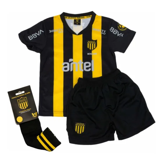 Conjunto De Niño De Peñarol Con Medias Negro Lisa 08