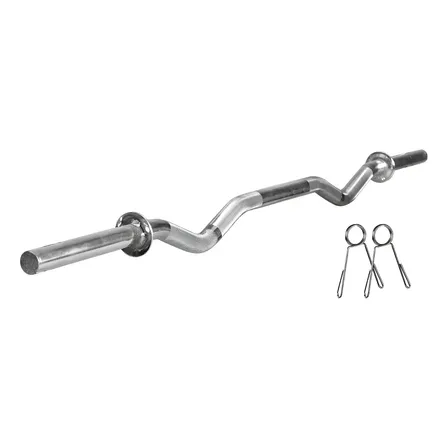 Barra W Maciça 1,20m Cromada 25mm Com Presilhas Suporta 300kg Para Academia E Musculação Cromado