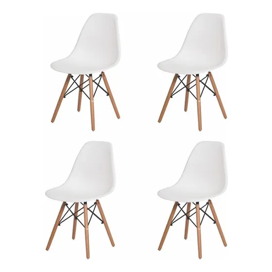 Kit de 4 sillas de mesa Charles Eames Eiffel de madera con estructura de comedor, color blanco