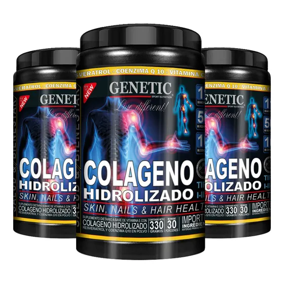 3 Colageno Hidro 90 Servicio Vit E C Resveratrol Q10 Genetic
