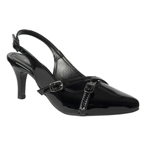 Sapato Scarpin Feminino Mule Bico Fino Detalhe Fivela