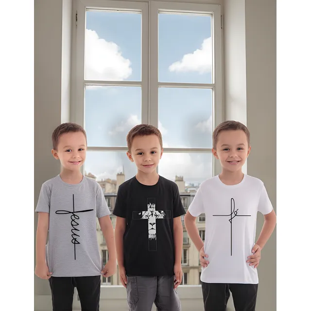 Kit 3 Camiseta Uniforme Escola Jesus Camisa Blusa Colegial
