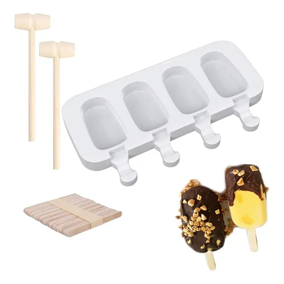 Mold Para Paleta Hielo Hecho Casa Silicona Ovalado 4 Cavidad