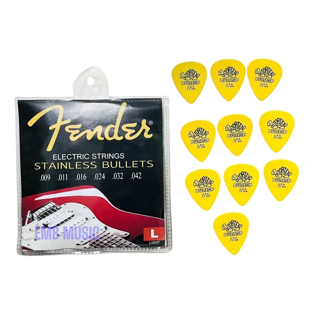 1 Pak De Cuerdas Fender Electrica + 10 Puas .73 Dunlop