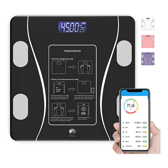 Báscula Electrónica Bluetooth Digital Inteligente De Baño color negro